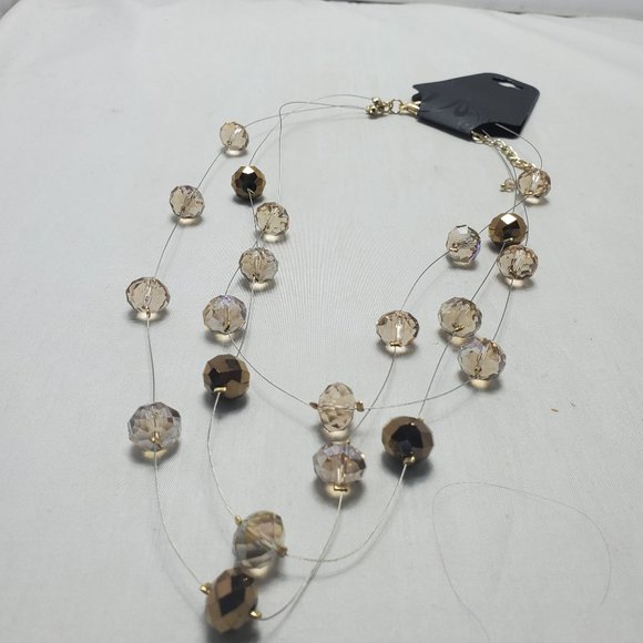 champagne gold with silver chain 3 row illusion necklace - Picture 3 of 5